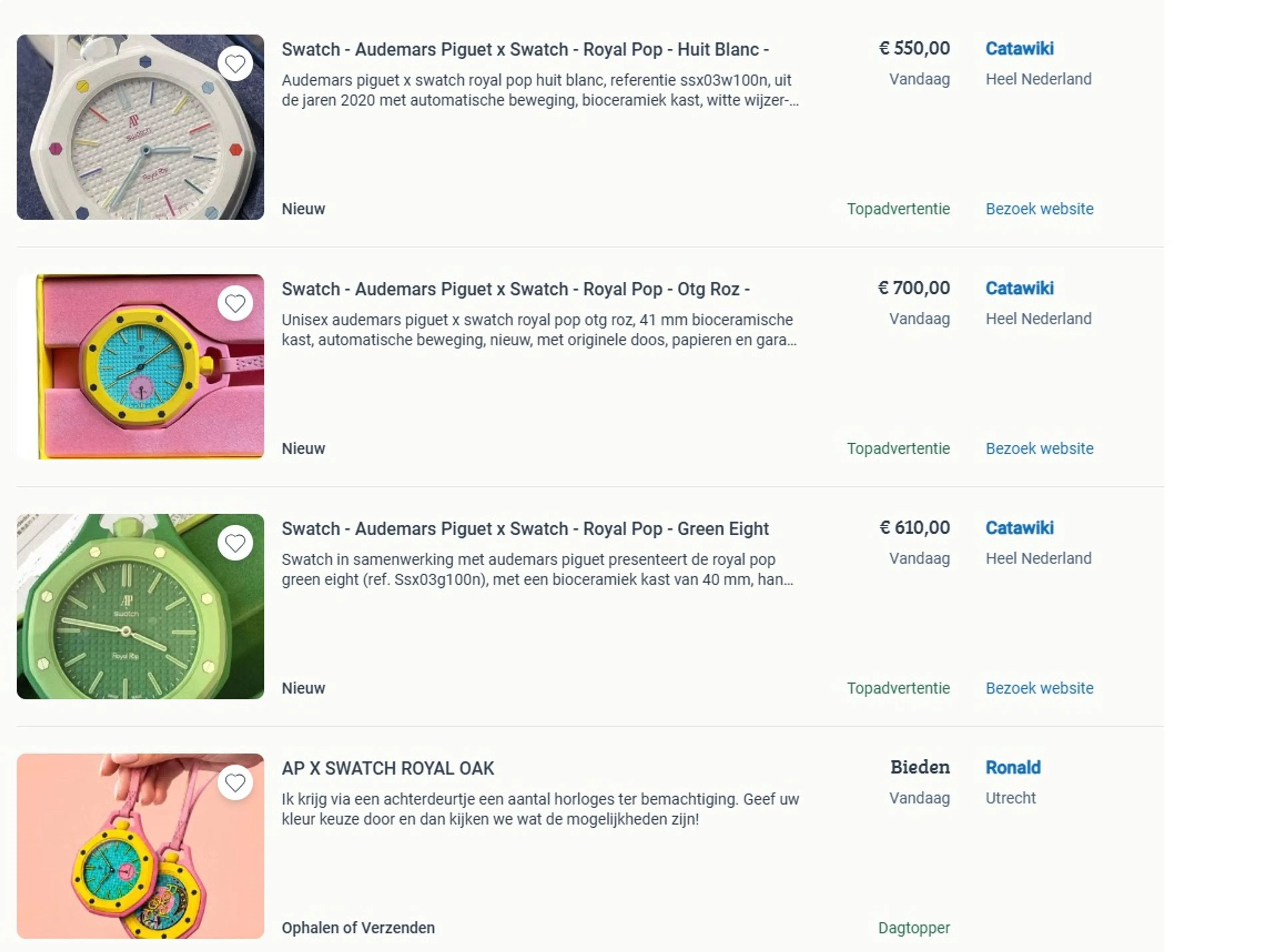Op online veilingplaatsen staan ze al voor torenhoge bedragen (Beeld: screenshot Marktplaats)