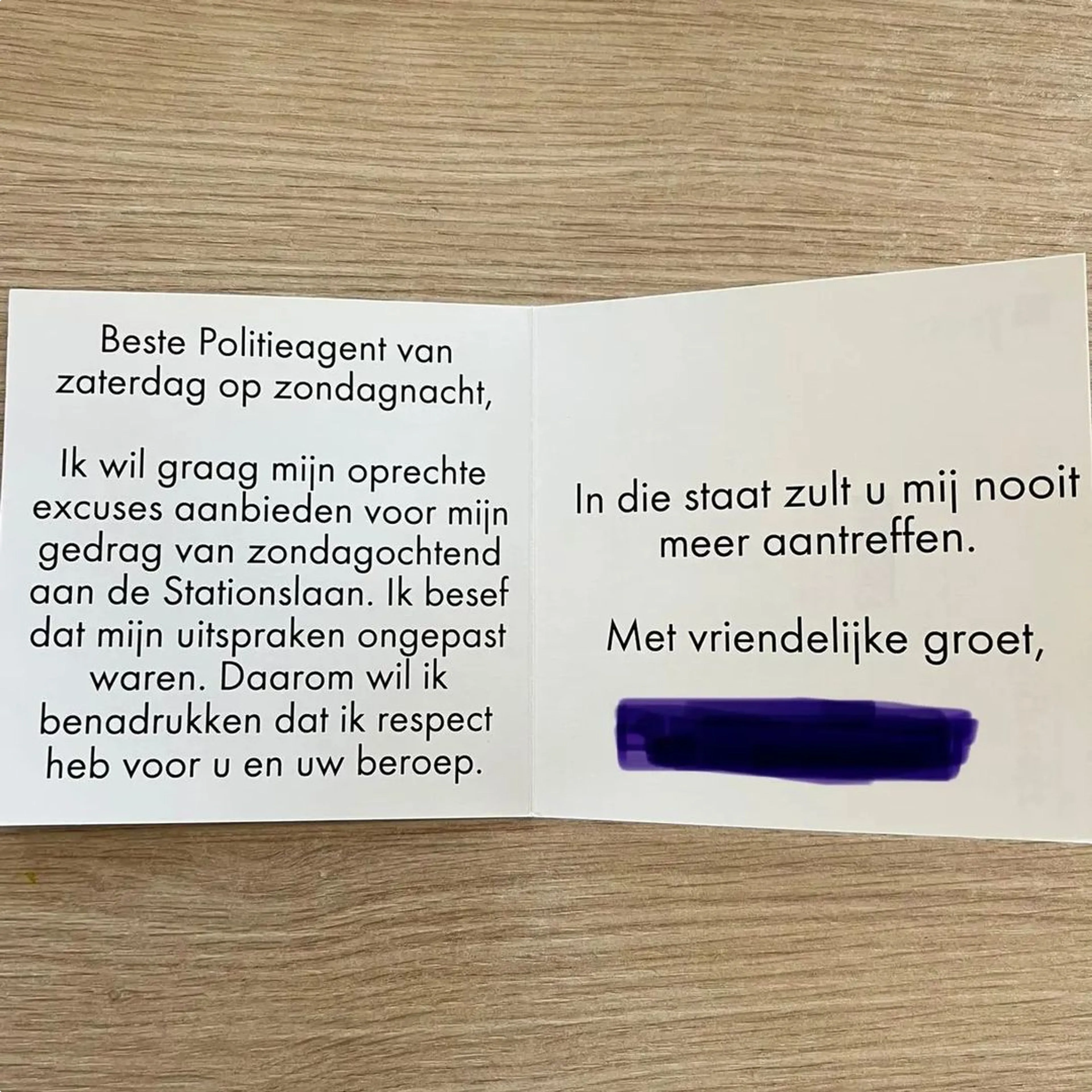 De inhoud van het kaartje
