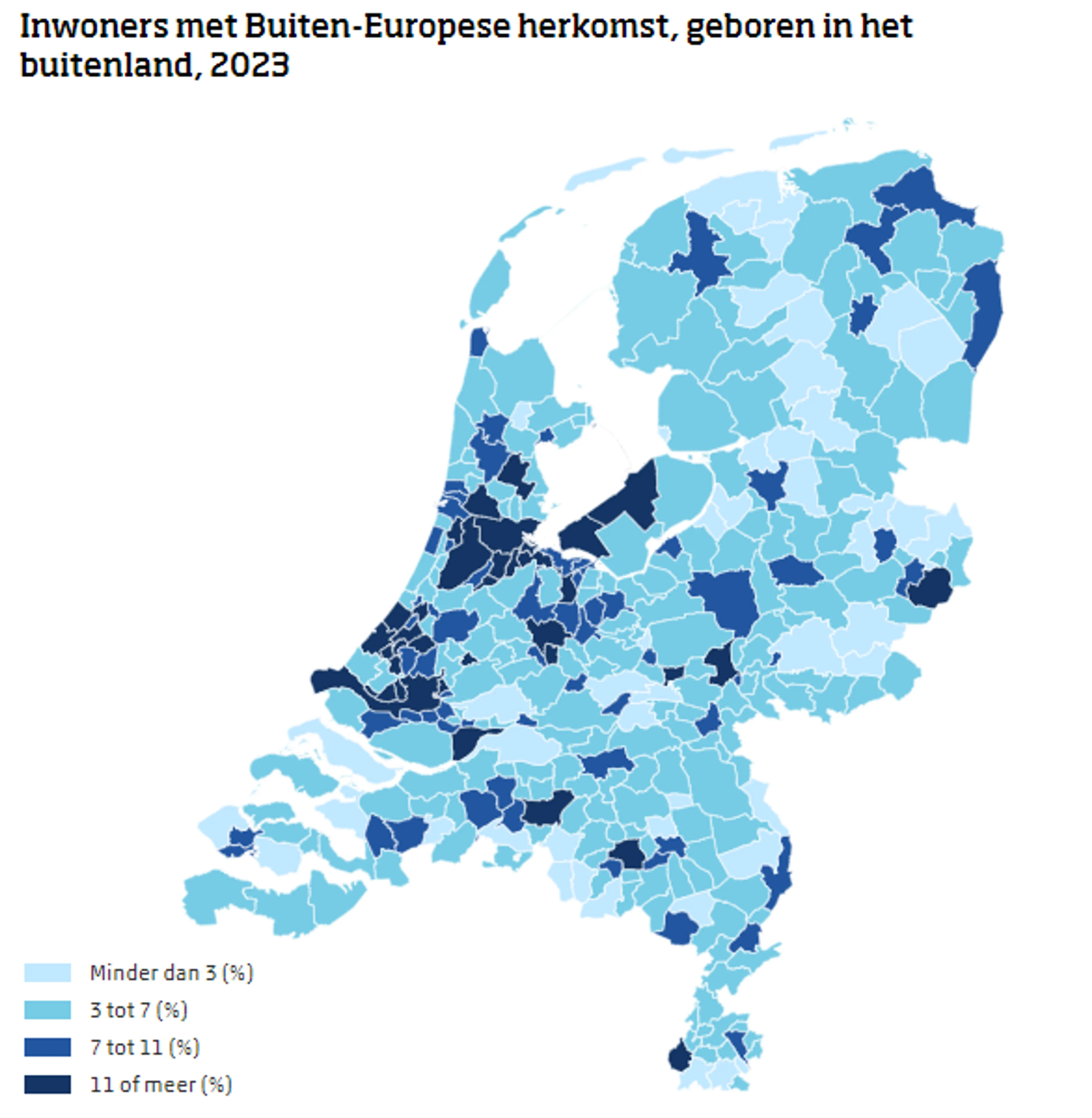 Inwoners met buiten-Europese herkomst, geboren in het buitenland in 2023. Beeld: CBS