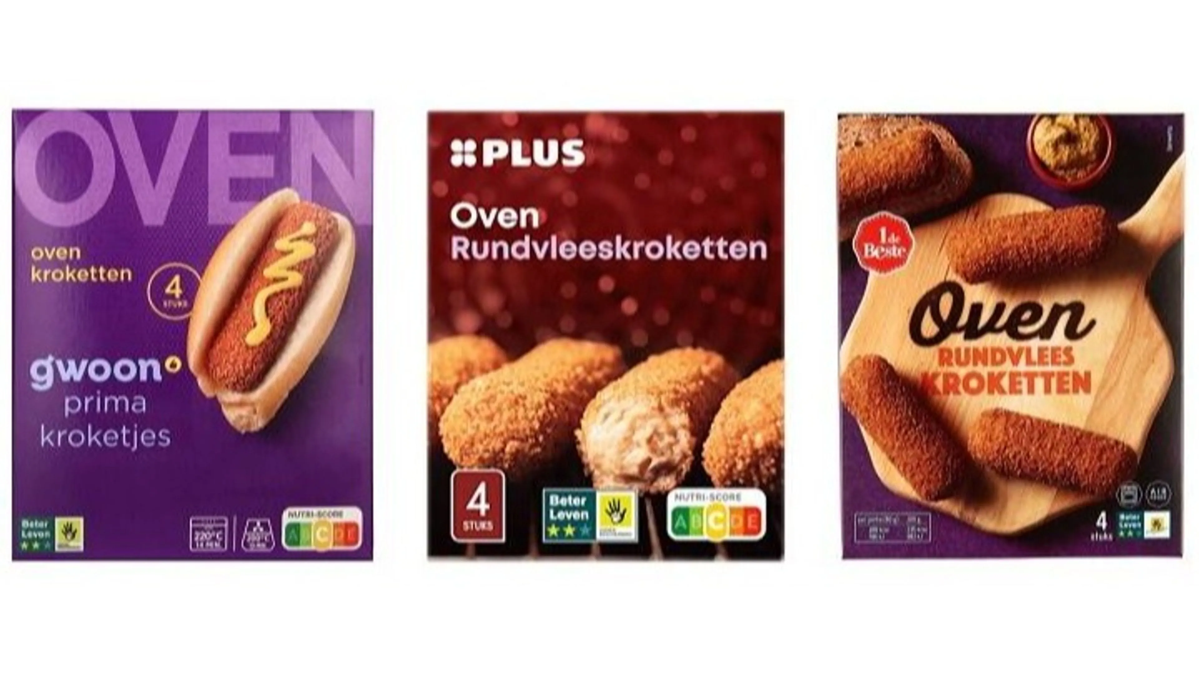 De kroketten die worden teruggeroepen. Beeld: G'woon, PLUS en 1deBeste