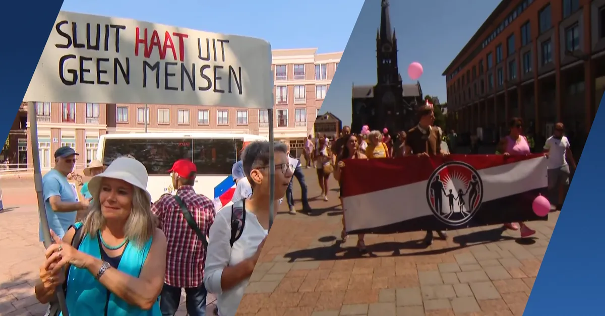 Vrouwenmars tegen AZC in Schiedam stuit op tegengeluid: 'Vluchtelingen welkom'